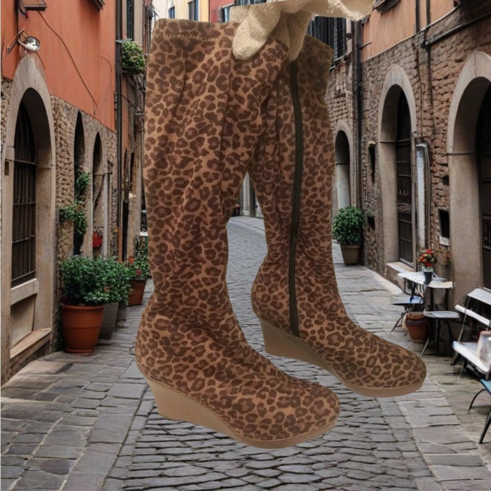 Leopard Print Knee-High Boots